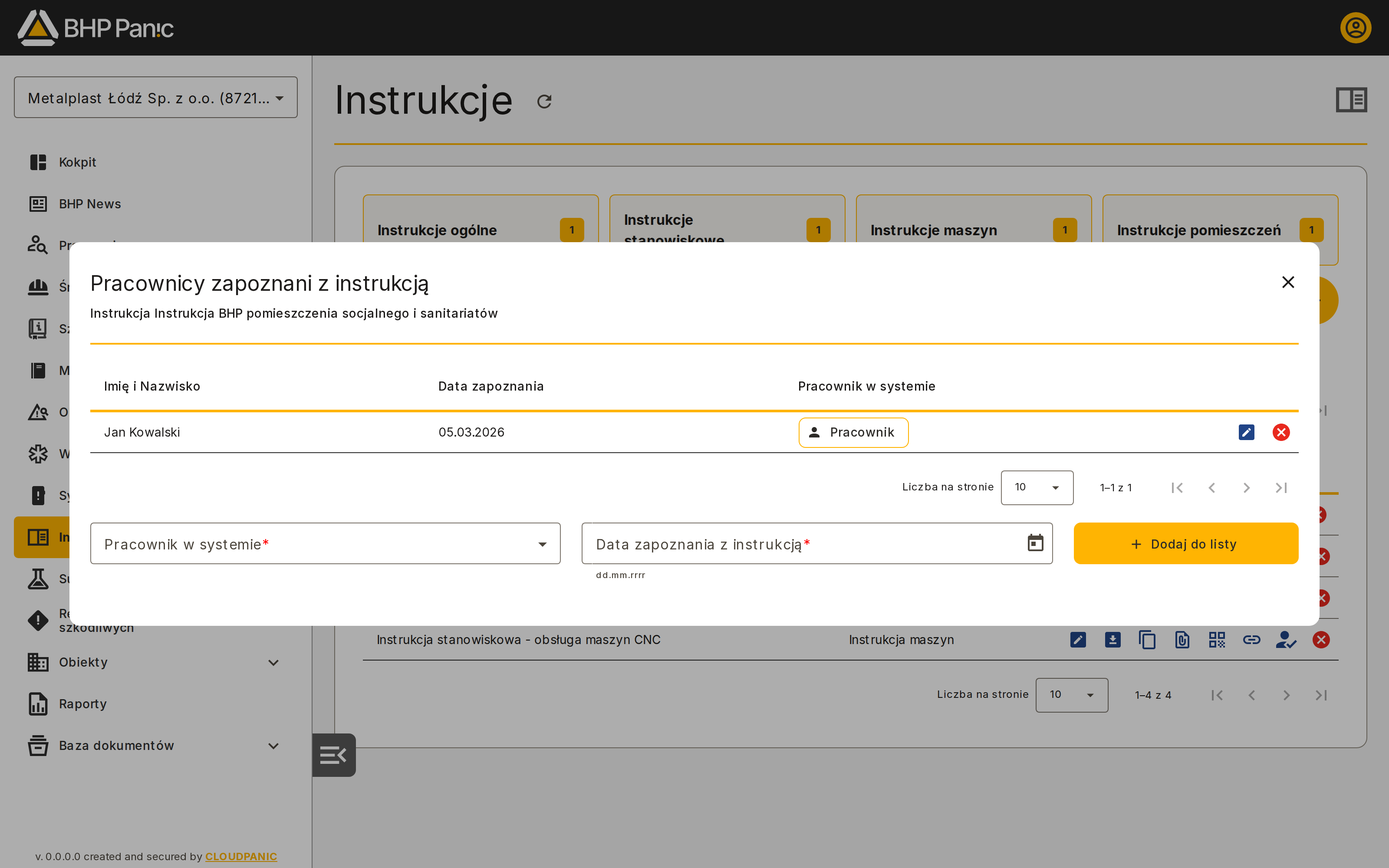 Lista pracowników zapoznanych z instrukcją