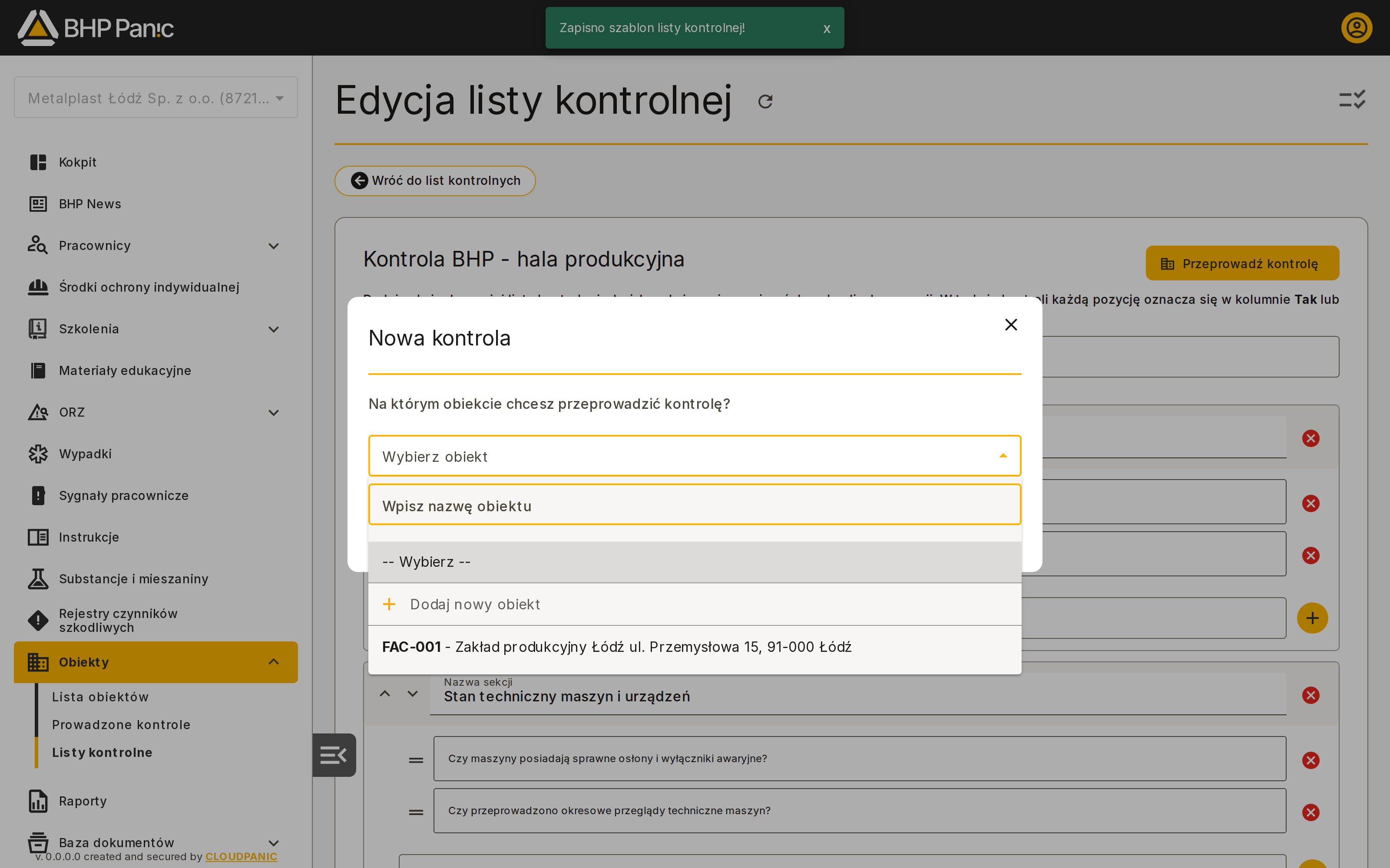 Wybór obiektu do przeprowadzenia kontroli