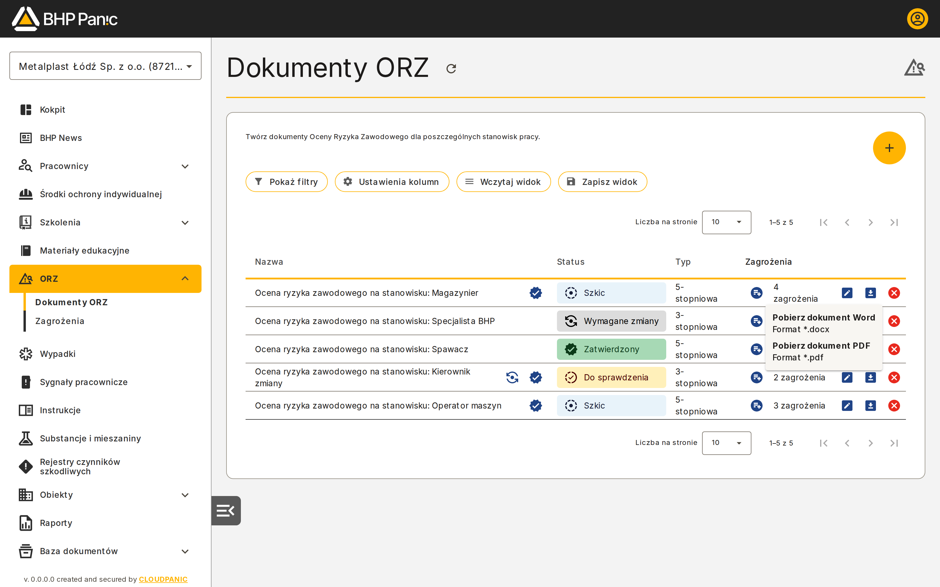Ekran początkowy modułu Dokumenty ORZ