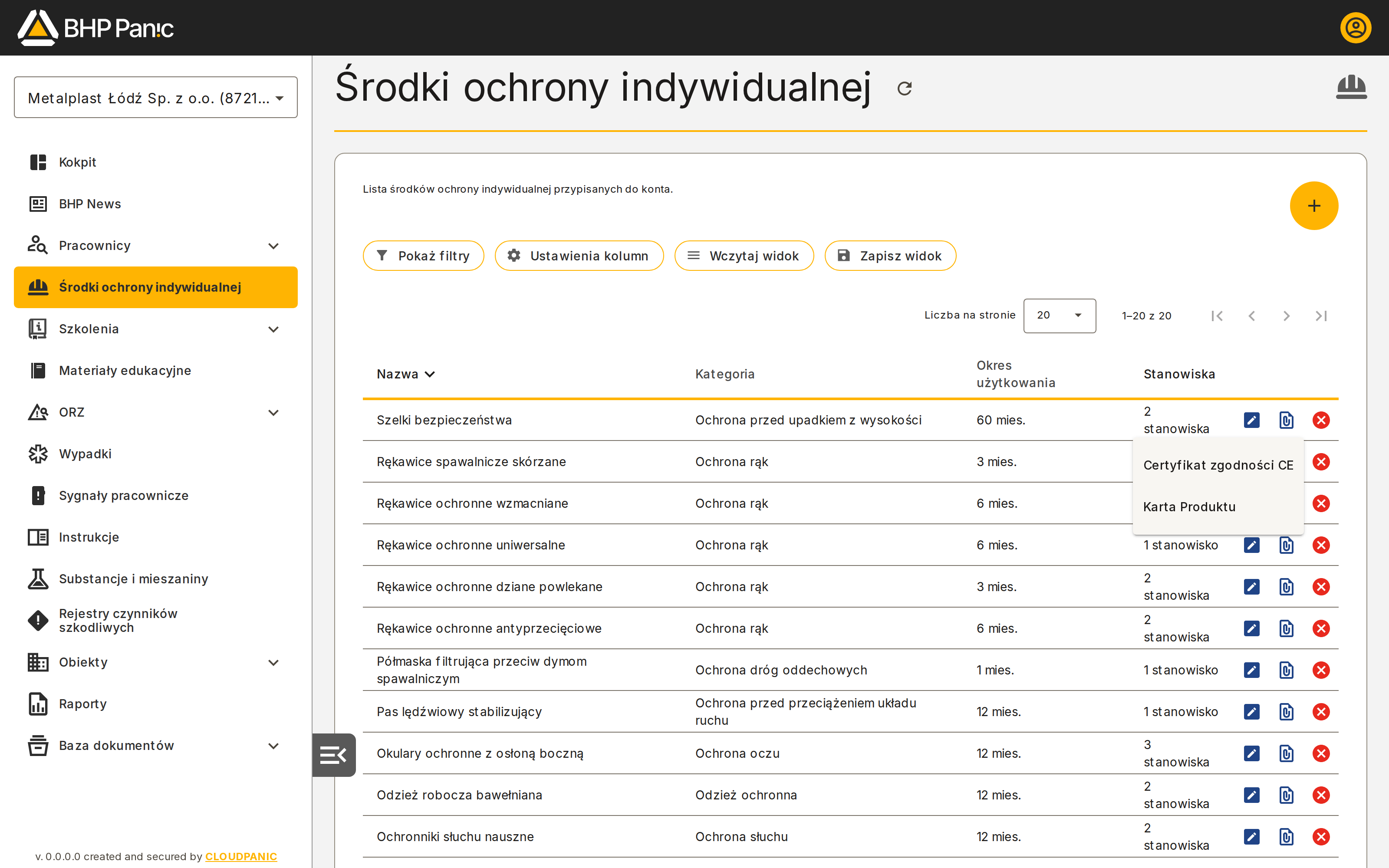 Rozwinięta sekcja dokumentów pod wierszem środka