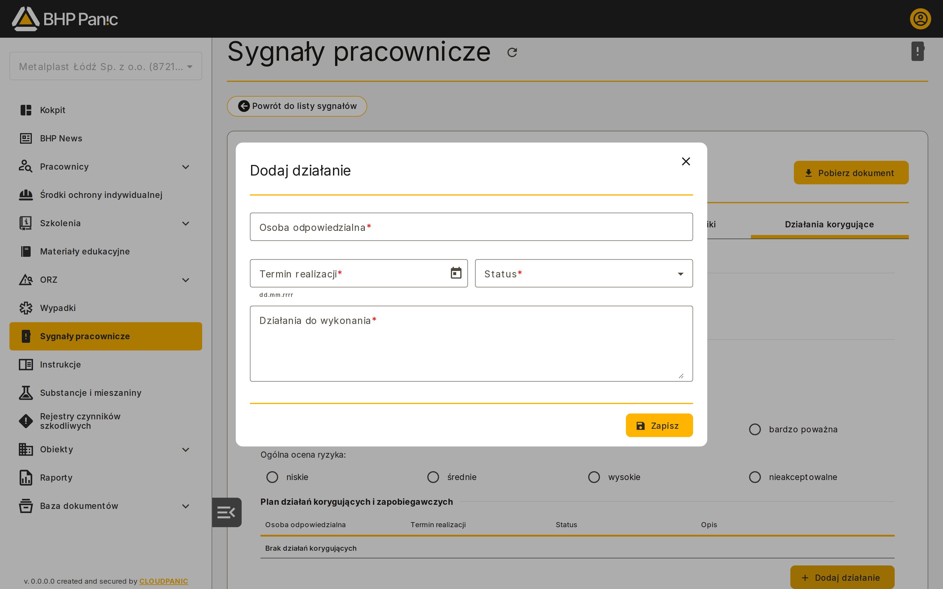 Formularz: Dodaj działanie