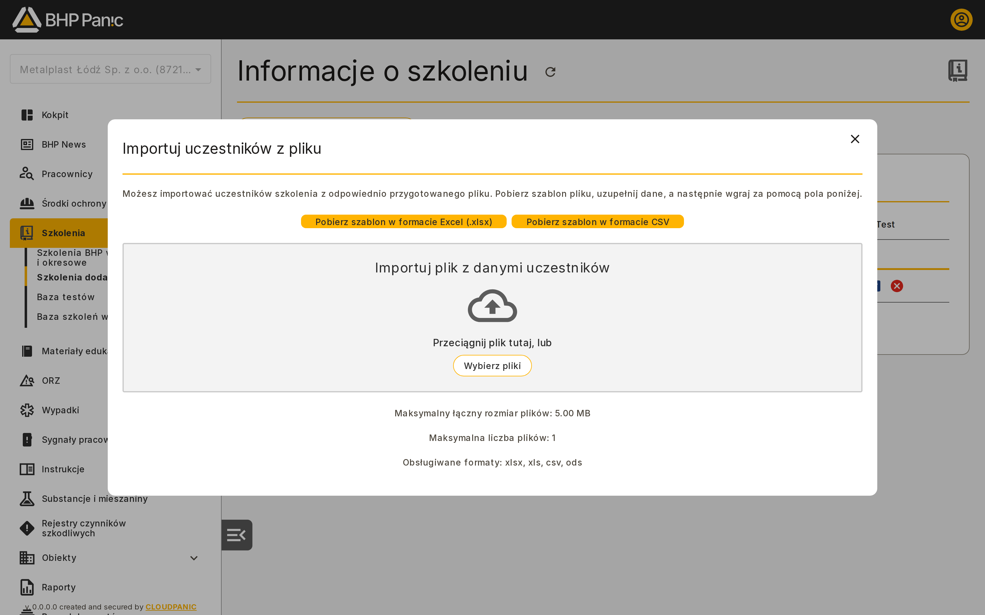 Okno importu uczestników z pliku