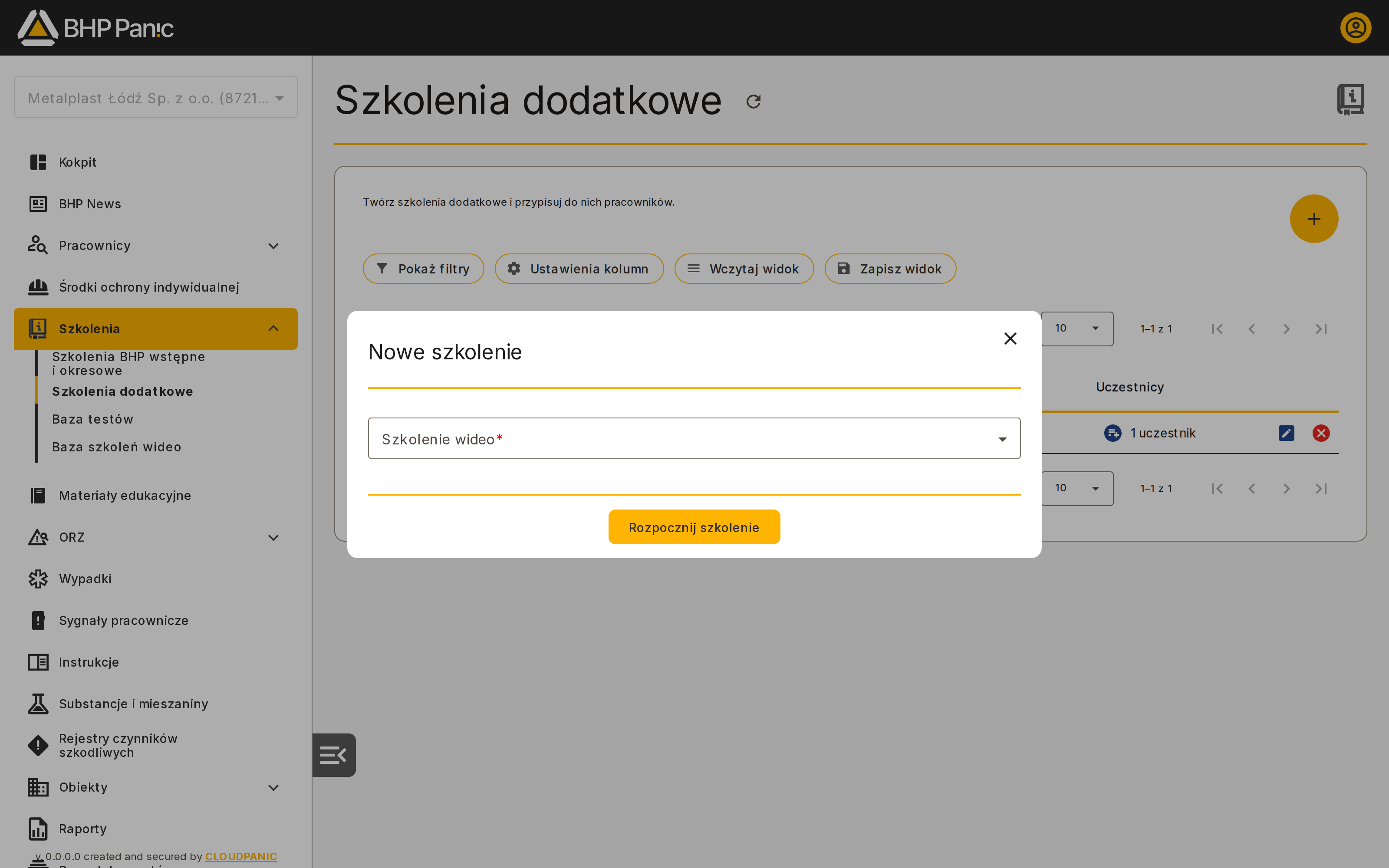 Ekran Nowe szkolenie z sekcją Szkolenie wideo