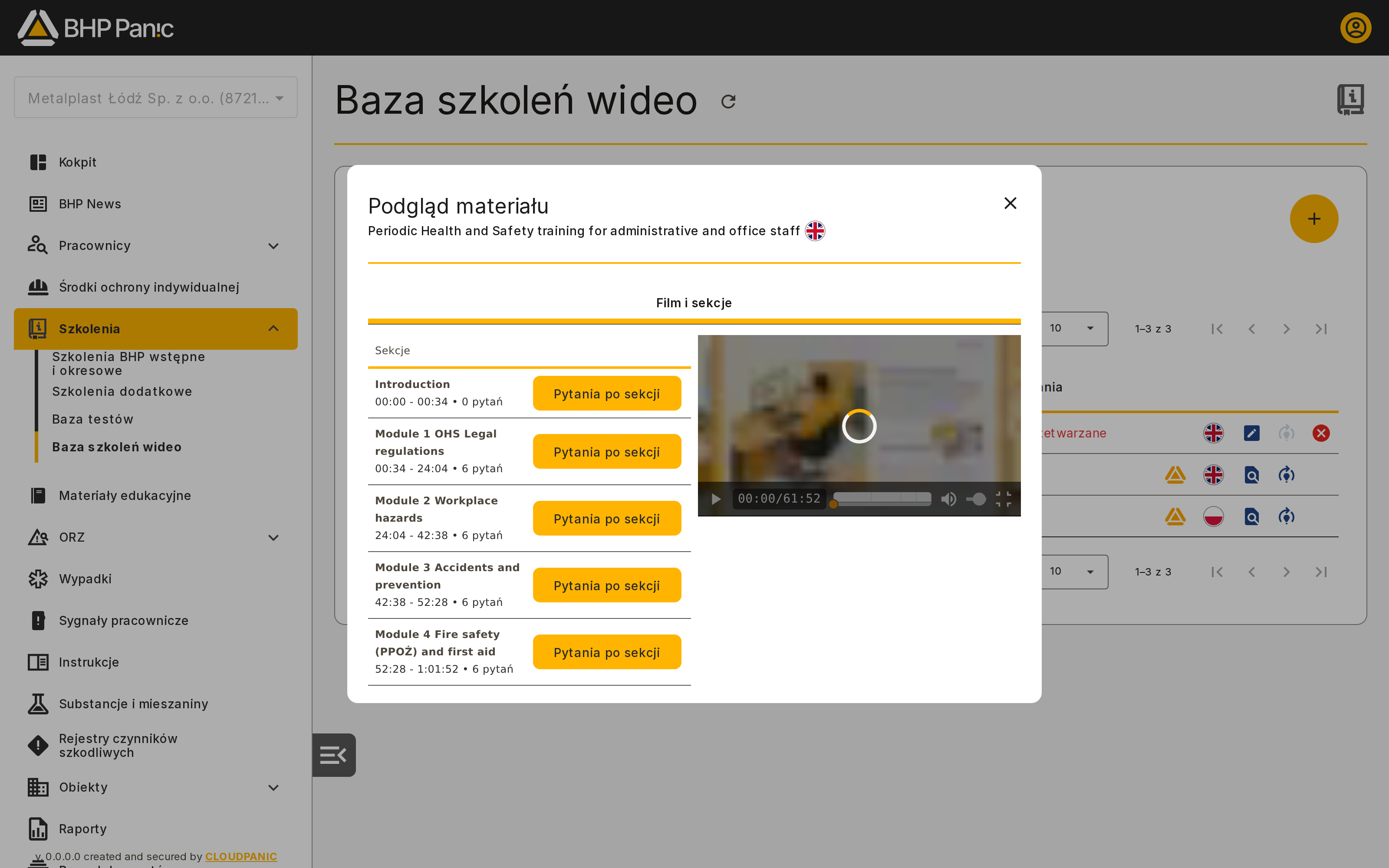 Podgląd materiału — Film i sekcje
