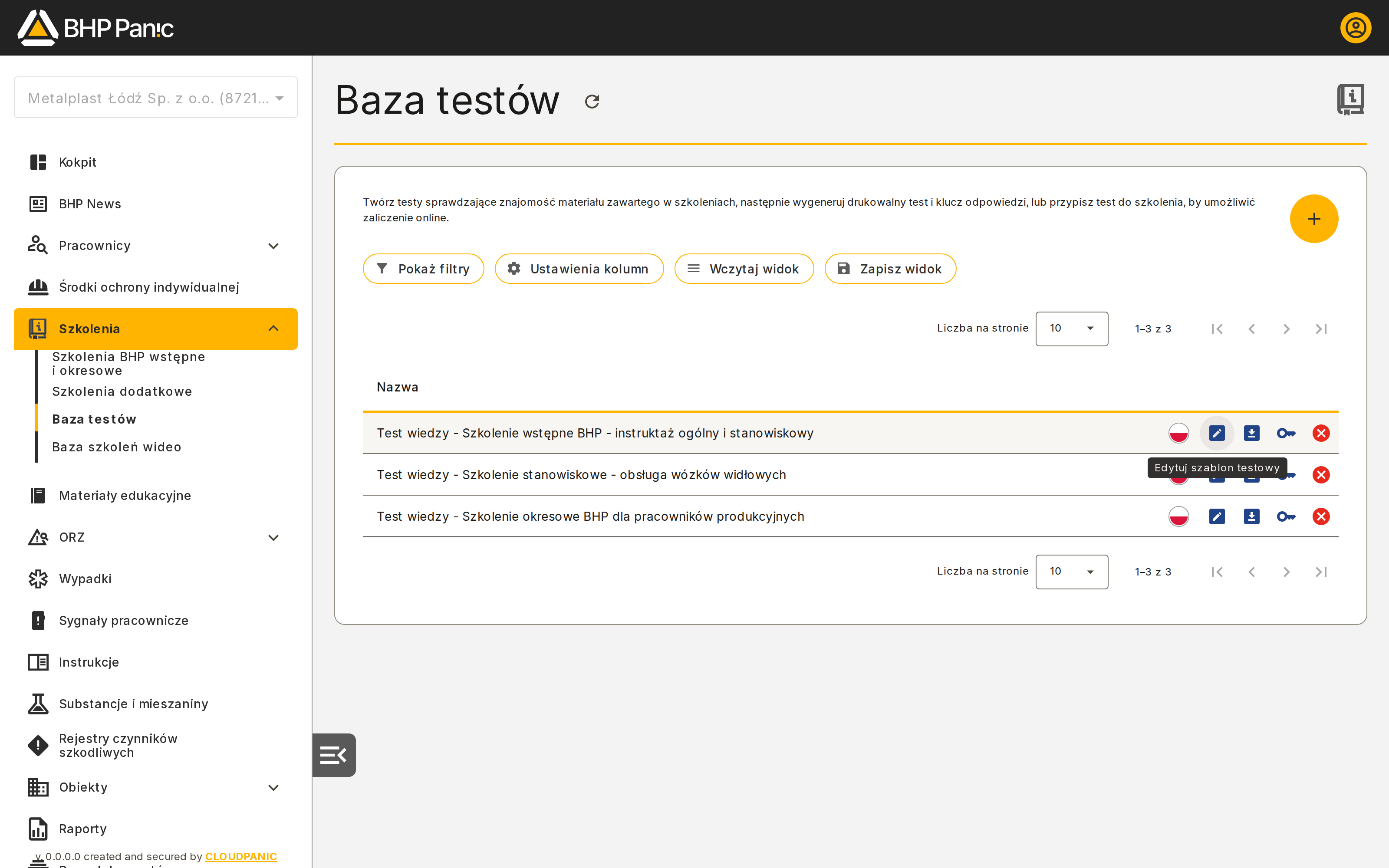 Lista testów